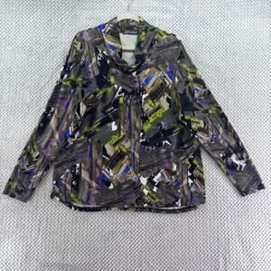 Snoskins Tunic Top Womens XL Gray Abstract Music Print Cowl Neck Easy Stretch